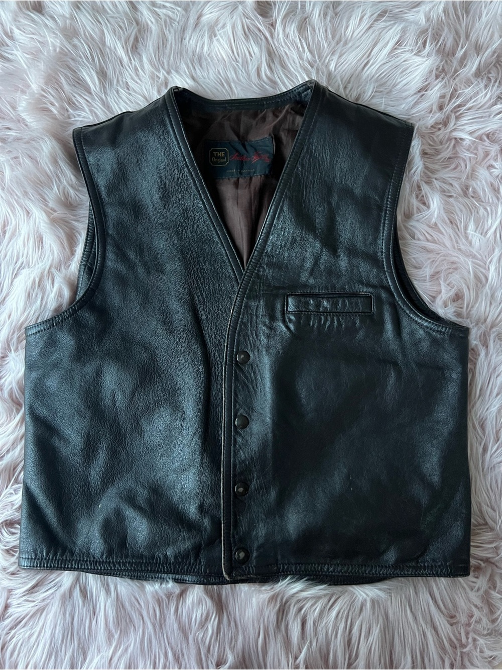 Vintage Made in Canada Leather Factory Men's Brown Leather Button-Front Vest